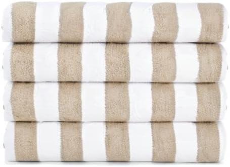 image:imageArkwright California Cabana Stripe Beach Towel Pack of 4 Large Soft Quick Dry 100 Cotton Terry Towels Set for Pool Swim and Hot Tub Oversized 30 x 70 in GreyBeige