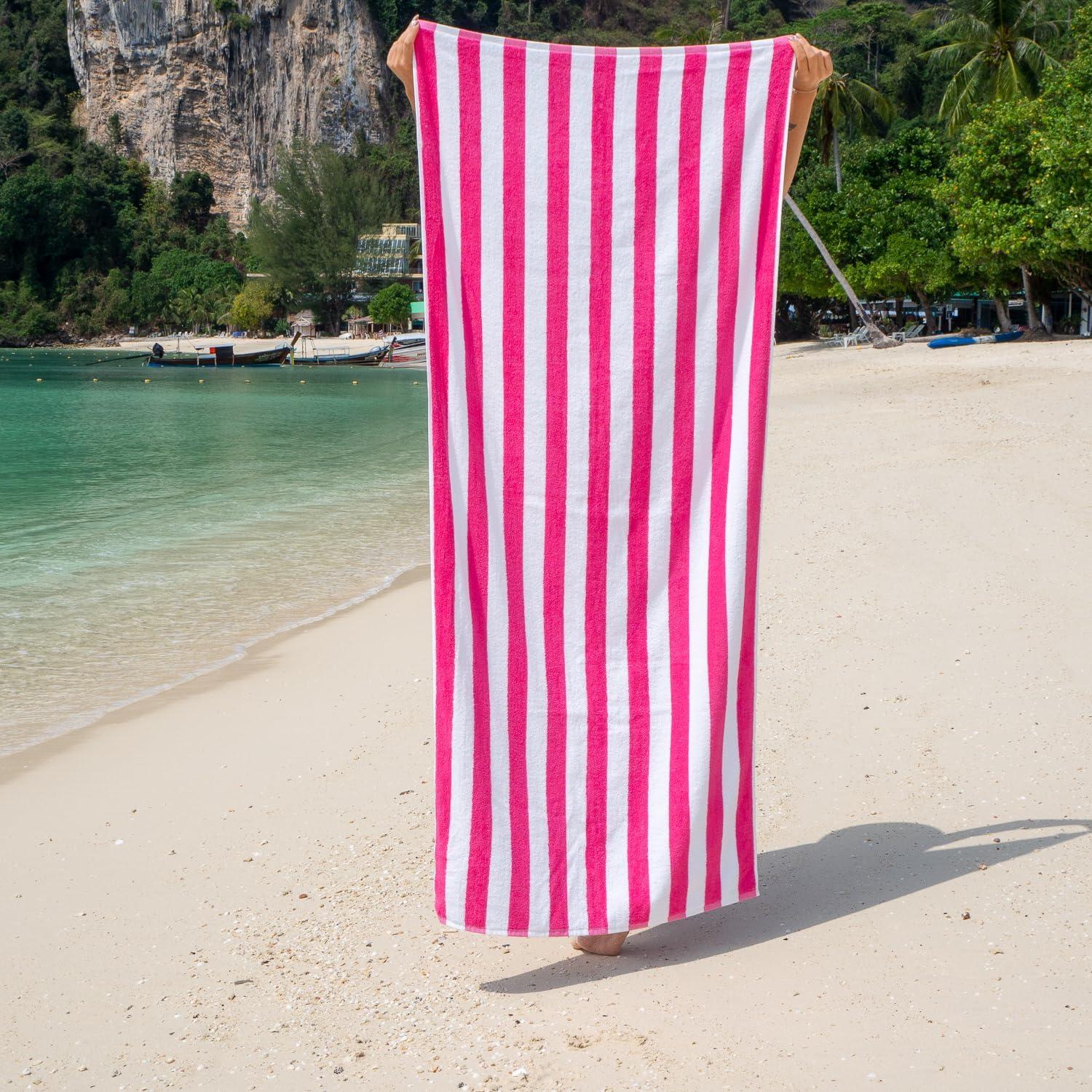 image:imageArkwright California Cabana Stripe Beach Towel Pack of 4 Large Soft Quick Dry 100 Cotton Terry Towels Set for Pool Swim and Hot Tub Oversized 30 x 70 in GreyPink