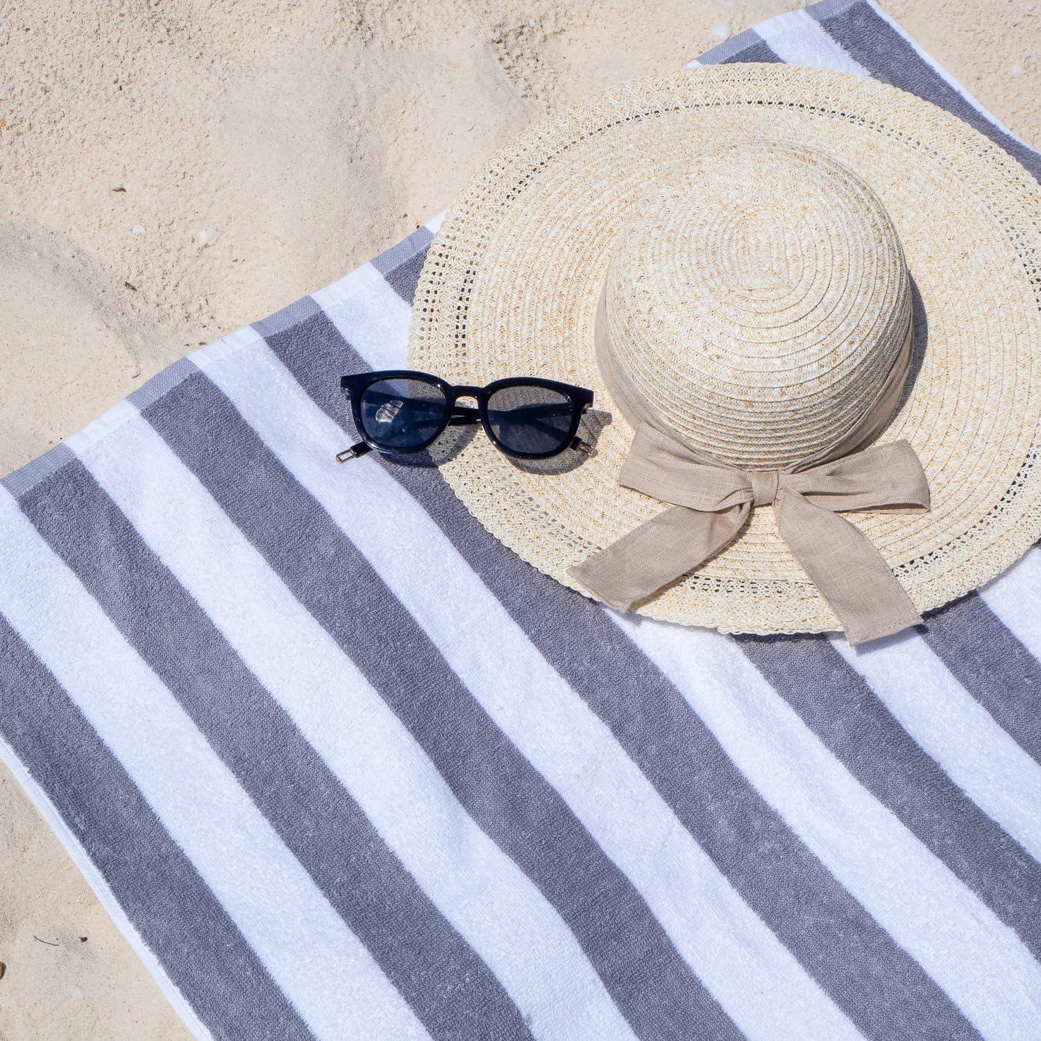 image:imageArkwright California Cabana Stripe Beach Towel Pack of 4 Large Soft Quick Dry 100 Cotton Terry Towels Set for Pool Swim and Hot Tub Oversized 30 x 70 in GreyGrey