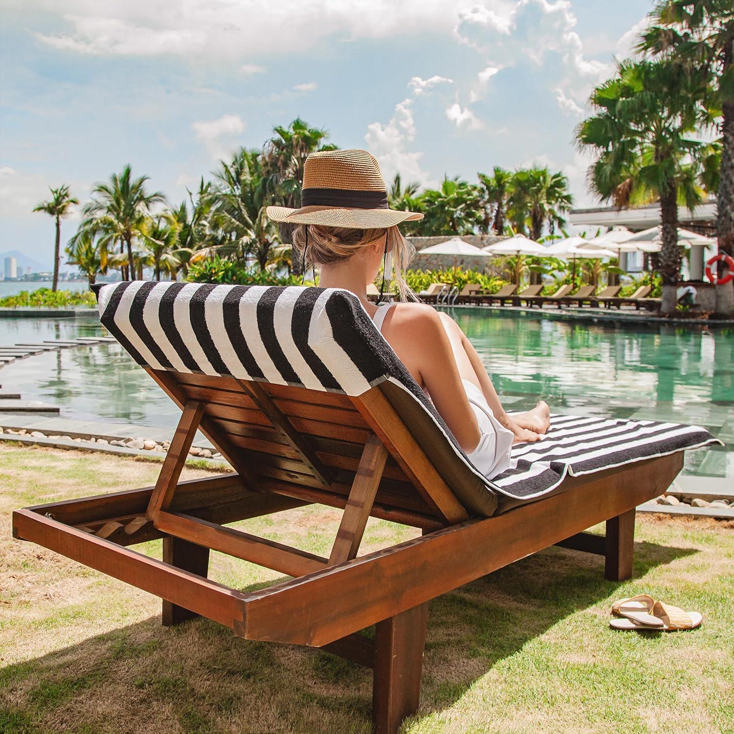 image:imageArkwright California Chaise Lounge Cover Towel with Pocket Pack of 2 Striped 100 Cotton Cabana Cover for Beach Pool Outdoor Chairs 30 x 85 in GreyBlack
