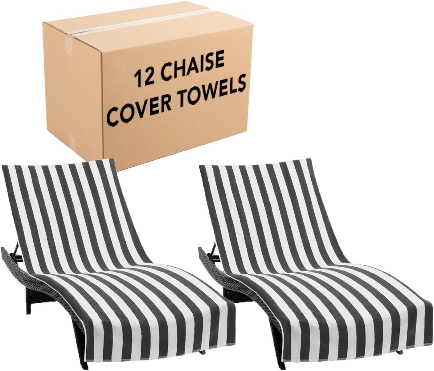 image:imageArkwright California Chaise Lounge Cover Towel with Pocket Pack of 2 Striped 100 Cotton Cabana Cover for Beach Pool Outdoor Chairs 30 x 85 in GreyBlack