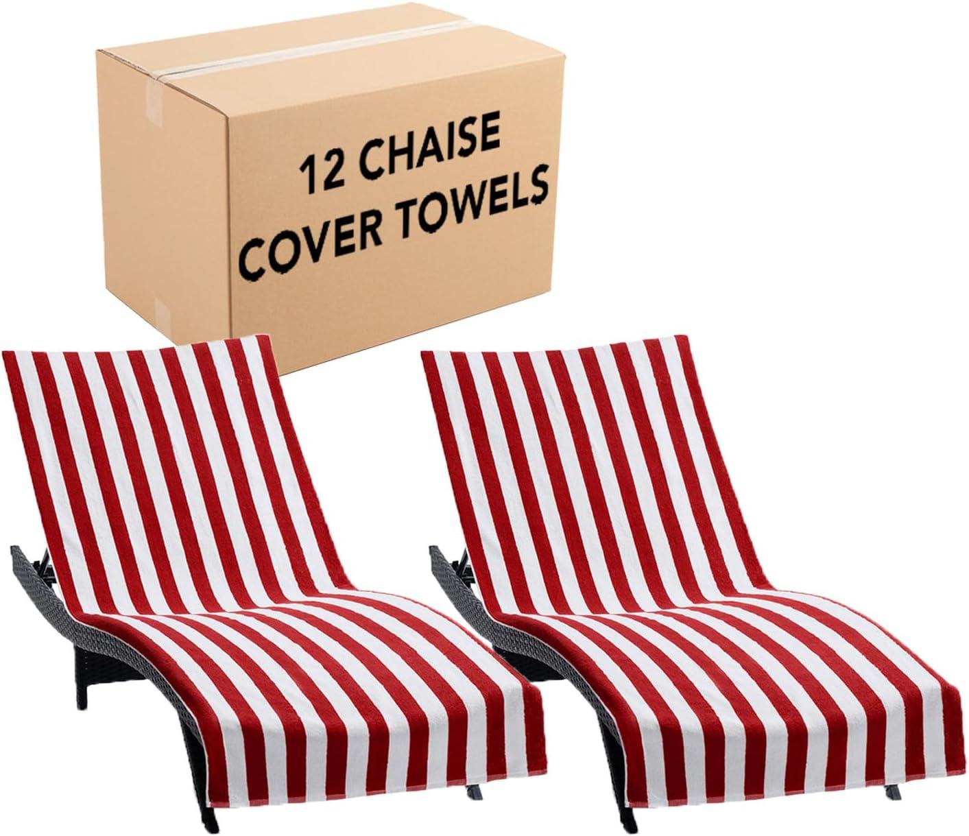 image:imageArkwright California Chaise Lounge Cover Towel with Pocket Pack of 2 Striped 100 Cotton Cabana Cover for Beach Pool Outdoor Chairs 30 x 85 in GreyRed