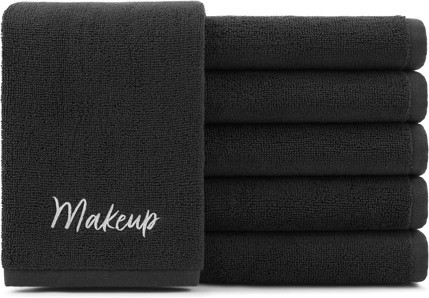 image:imageArkwright Makeup Remover Washcloths Pack of 6 100 Cotton Soft Quick Dry Reusable Face Towels for Makeup Removal and Facial Cleansing 13 x 13 in BlackBlack