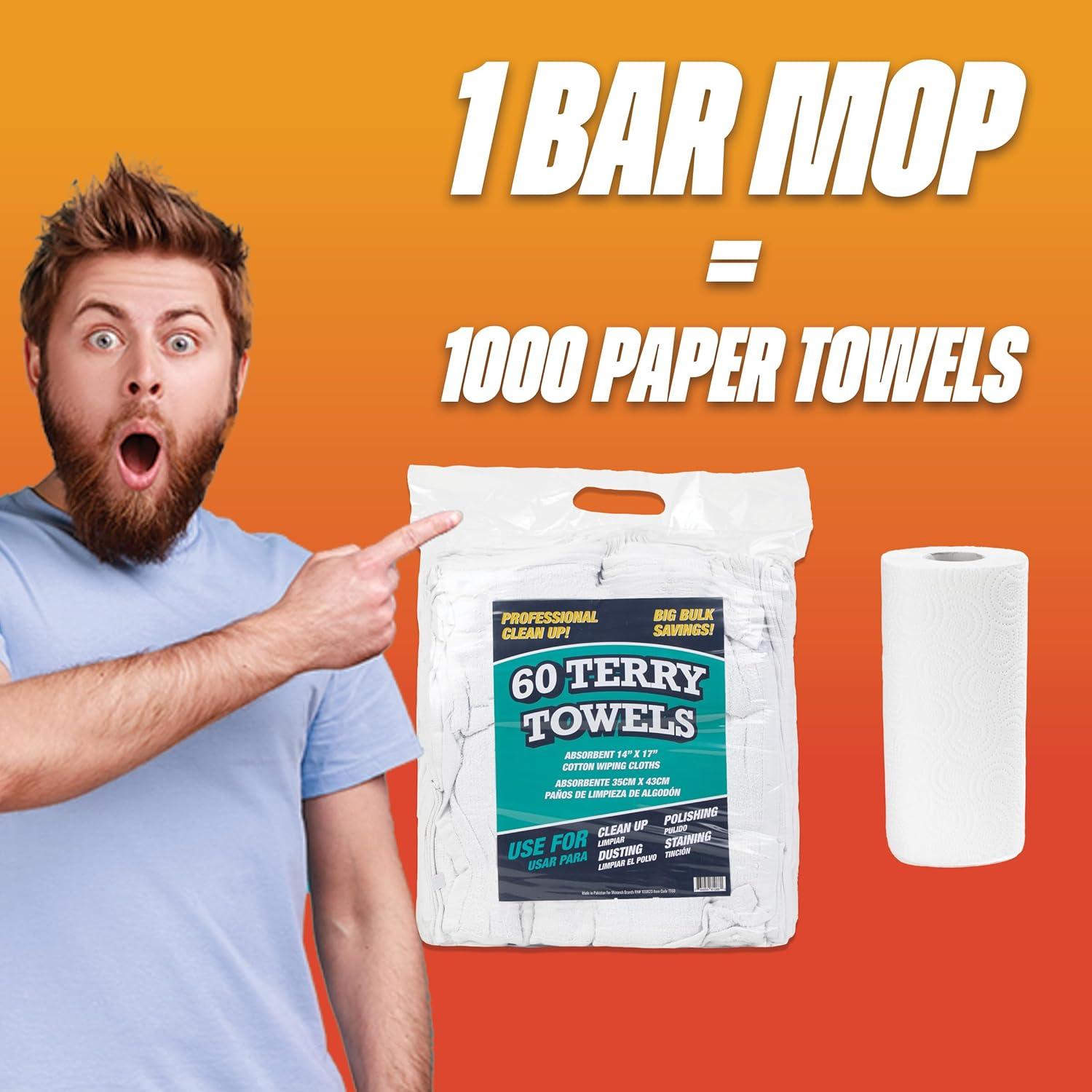 image:imageArkwright TT60 Terry Cloth Rags Pack of 60 100 Cotton Cleaning Towels for Kitchen Auto Shop and Bar Use Absorbent Machine Washable 14 x 17 in WhitePallet of 7500