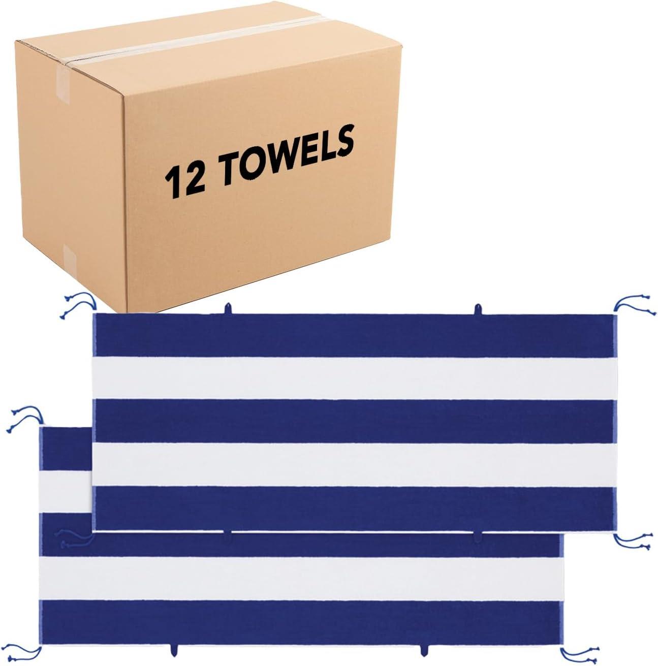 image:imageArkwright TieandDry Beach Towel 2Pack ClipFree Pool Chair Cover with Rope Ties Holder for Outdoor Patio Chaise Lounge 420GSM Cabana Stripe Oversized 30 x 70 in Dazzling BlueDazzling Blue