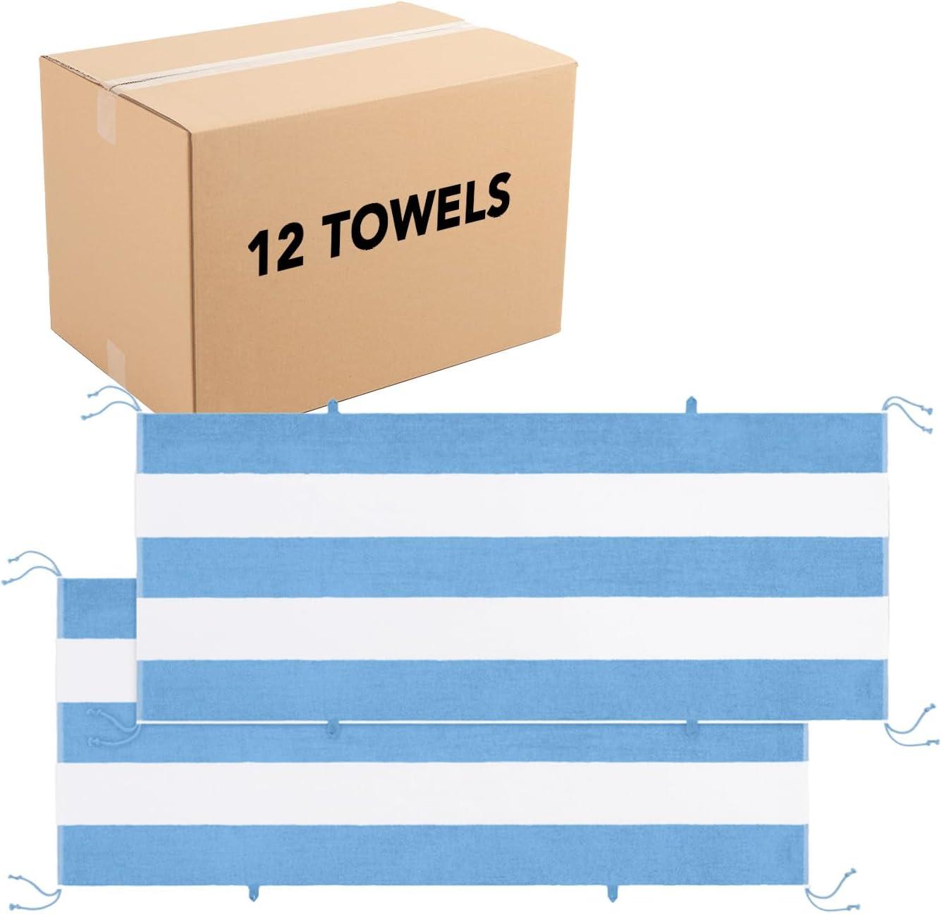 image:imageArkwright TieandDry Beach Towel 2Pack ClipFree Pool Chair Cover with Rope Ties Holder for Outdoor Patio Chaise Lounge 420GSM Cabana Stripe Oversized 30 x 70 in Dazzling BlueDutch Canal Blue