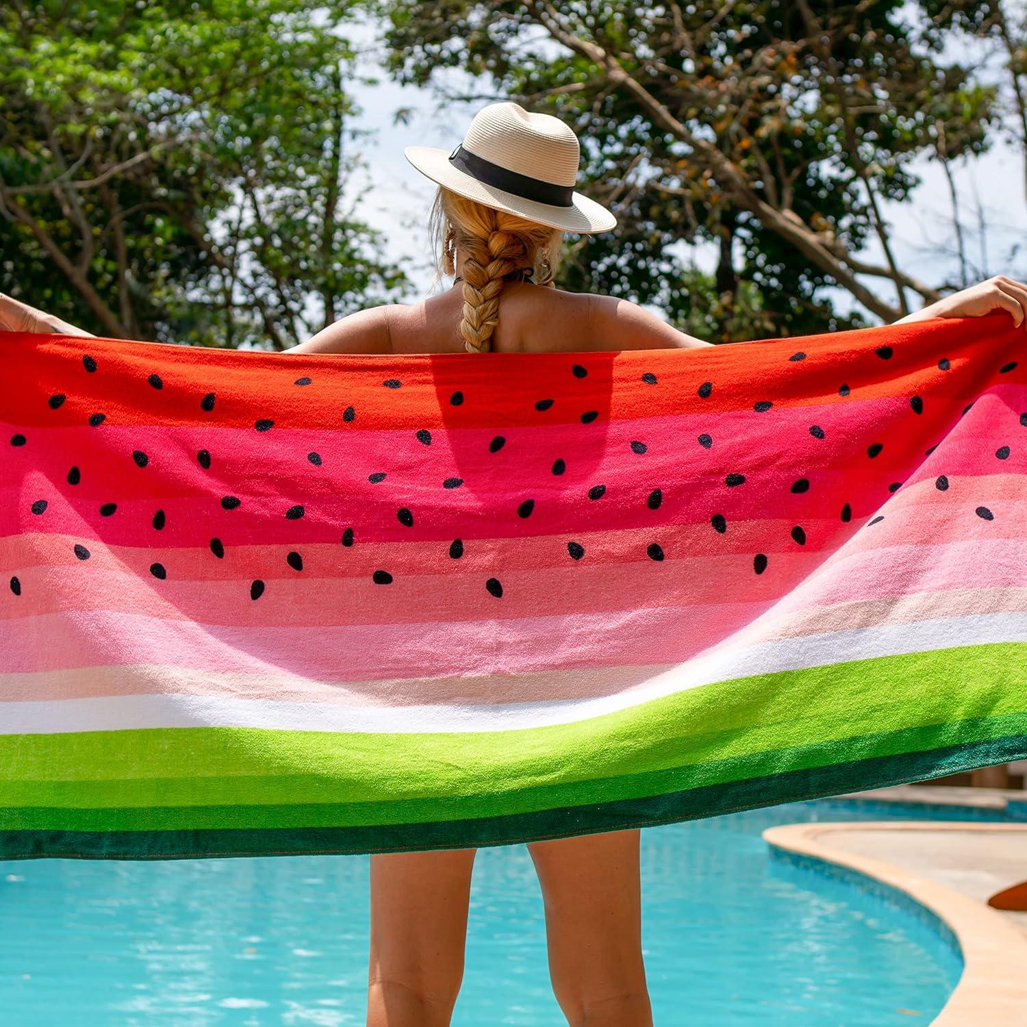 image:imageArkwright Velour Printed Beach Towel 100 Cotton Super Absorbent and Quick Drying Oceanic Pool Towel for Beach Spa and Bath 30 x 60 in Melon