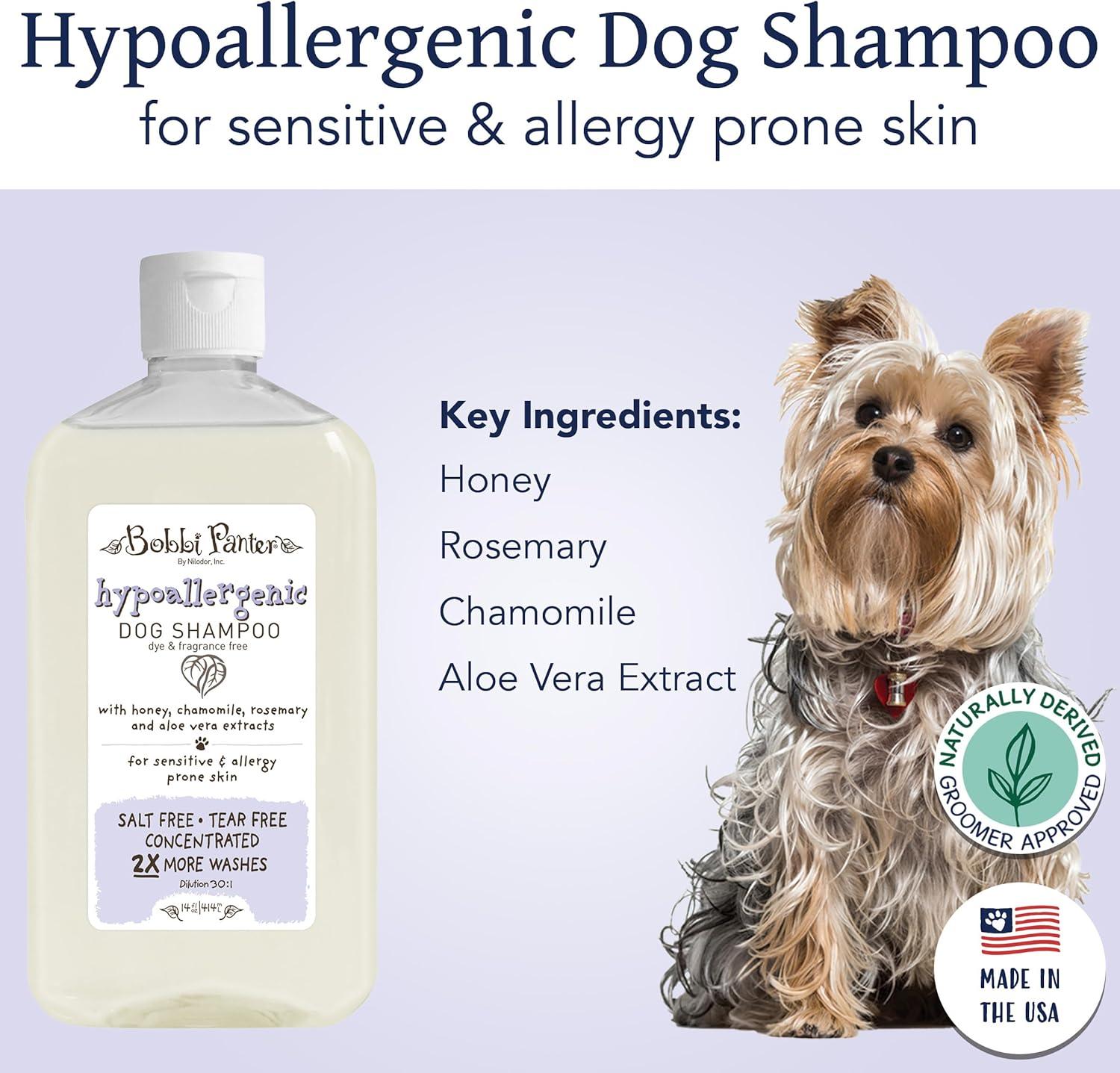 image:imageBobbi Panter Hypoallergenic Dog Shampoo Honey Aloe Vera Chamomile amp Rosemary Dye amp Fragrance Free Natural Formula for Sensitive amp Allergy Skin TearFree 301 Concentrate 1 Gallon Case of 4Unscented