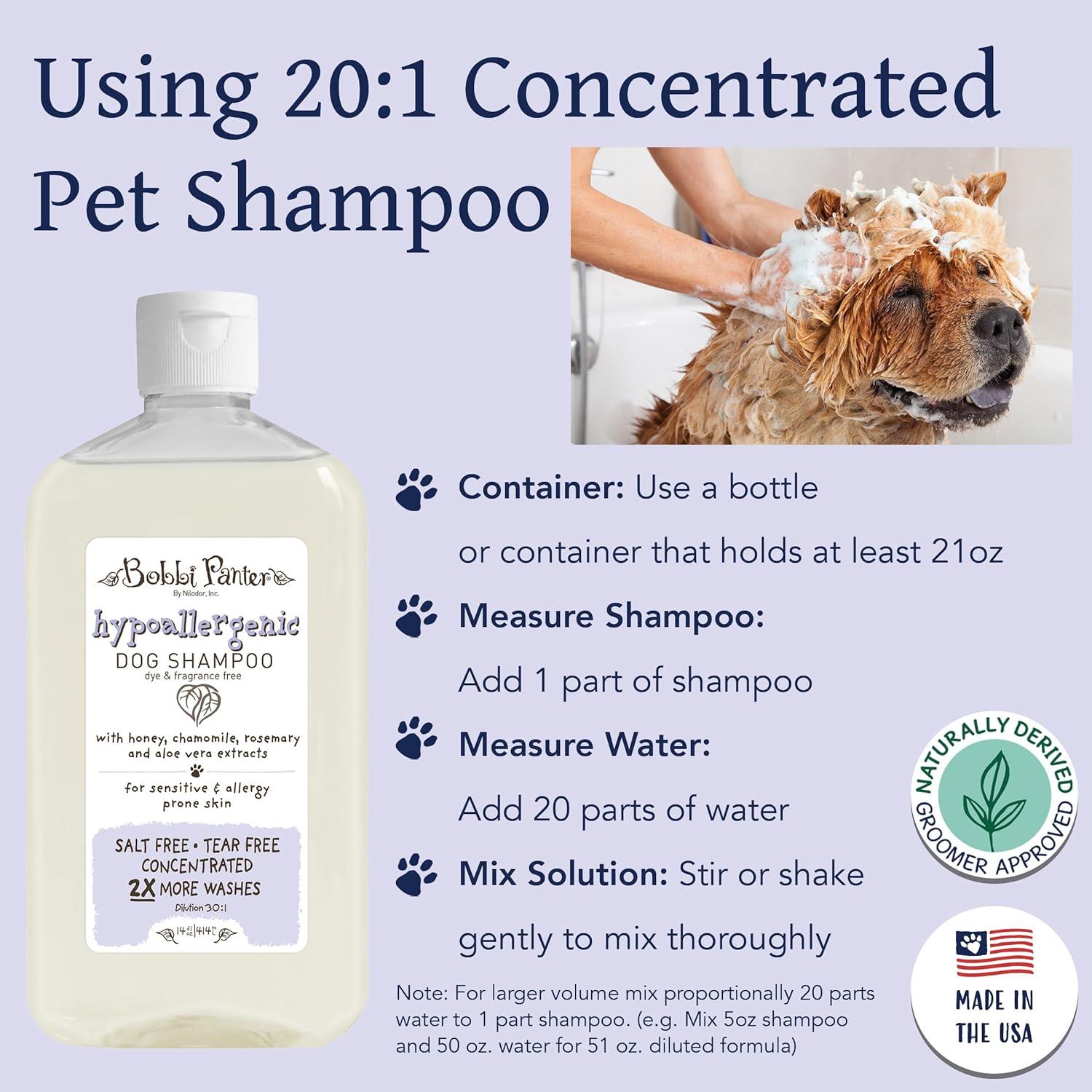 image:imageBobbi Panter Hypoallergenic Dog Shampoo Honey Aloe Vera Chamomile amp Rosemary Dye amp Fragrance Free Natural Formula for Sensitive amp Allergy Skin TearFree 301 Concentrate 1 Gallon Case of 4Unscented