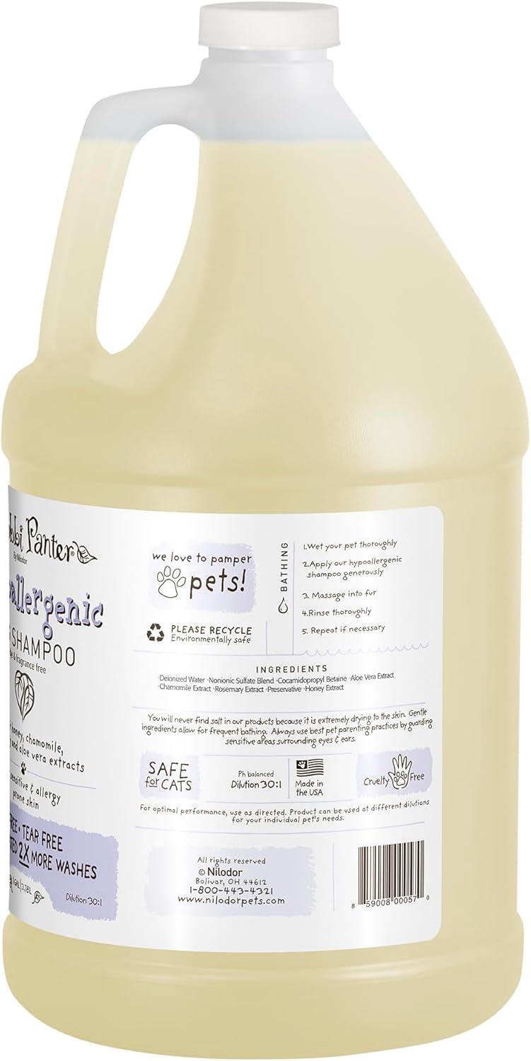 image:imageBobbi Panter Hypoallergenic Dog Shampoo Honey Aloe Vera Chamomile amp Rosemary Dye amp Fragrance Free Natural Formula for Sensitive amp Allergy Skin TearFree 301 Concentrate 1 Gallon Case of 4Unscented
