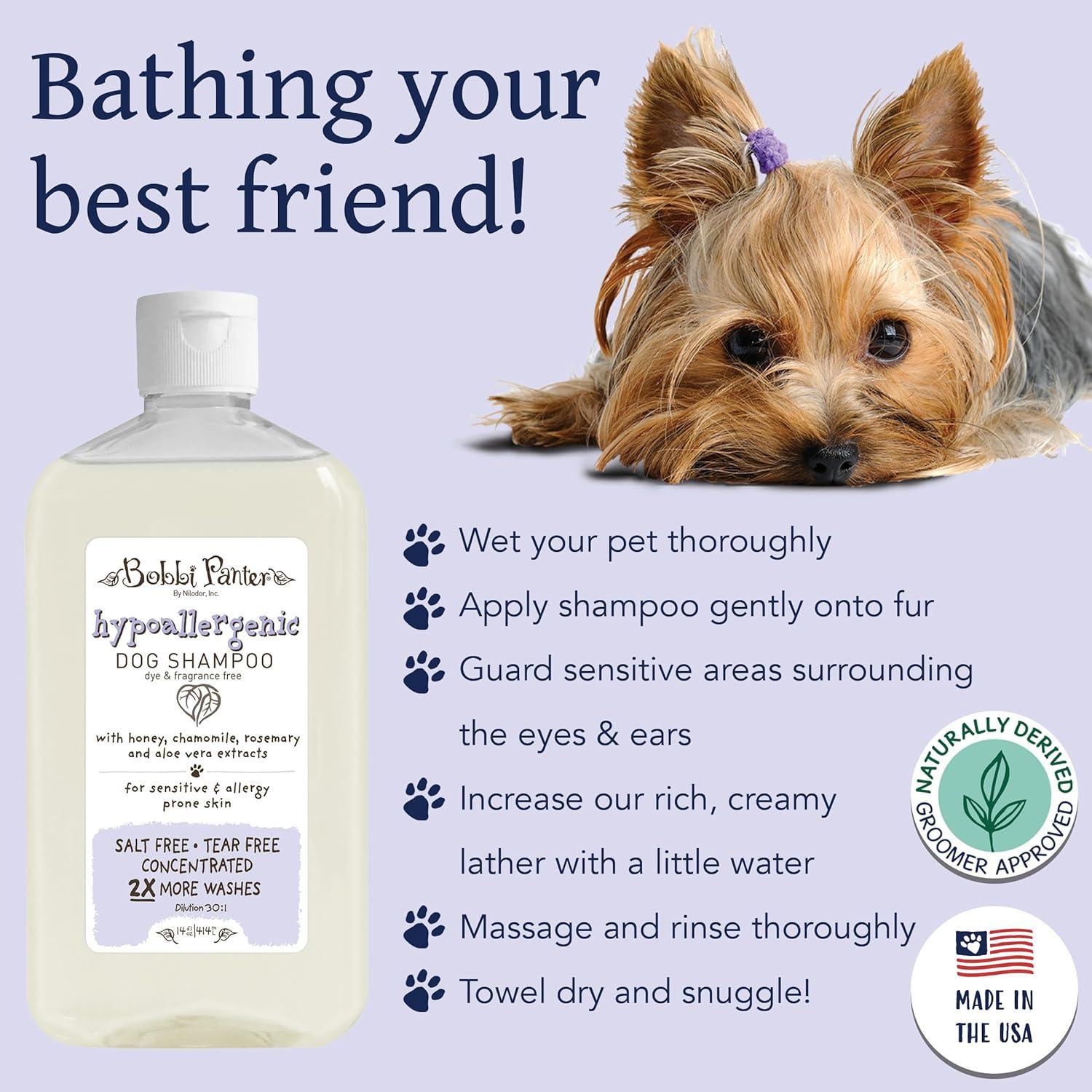 image:imageBobbi Panter Hypoallergenic Dog Shampoo Honey Aloe Vera Chamomile amp Rosemary Dye amp Fragrance Free Natural Formula for Sensitive amp Allergy Skin TearFree 301 Concentrate 1 Gallon Case of 4Unscented