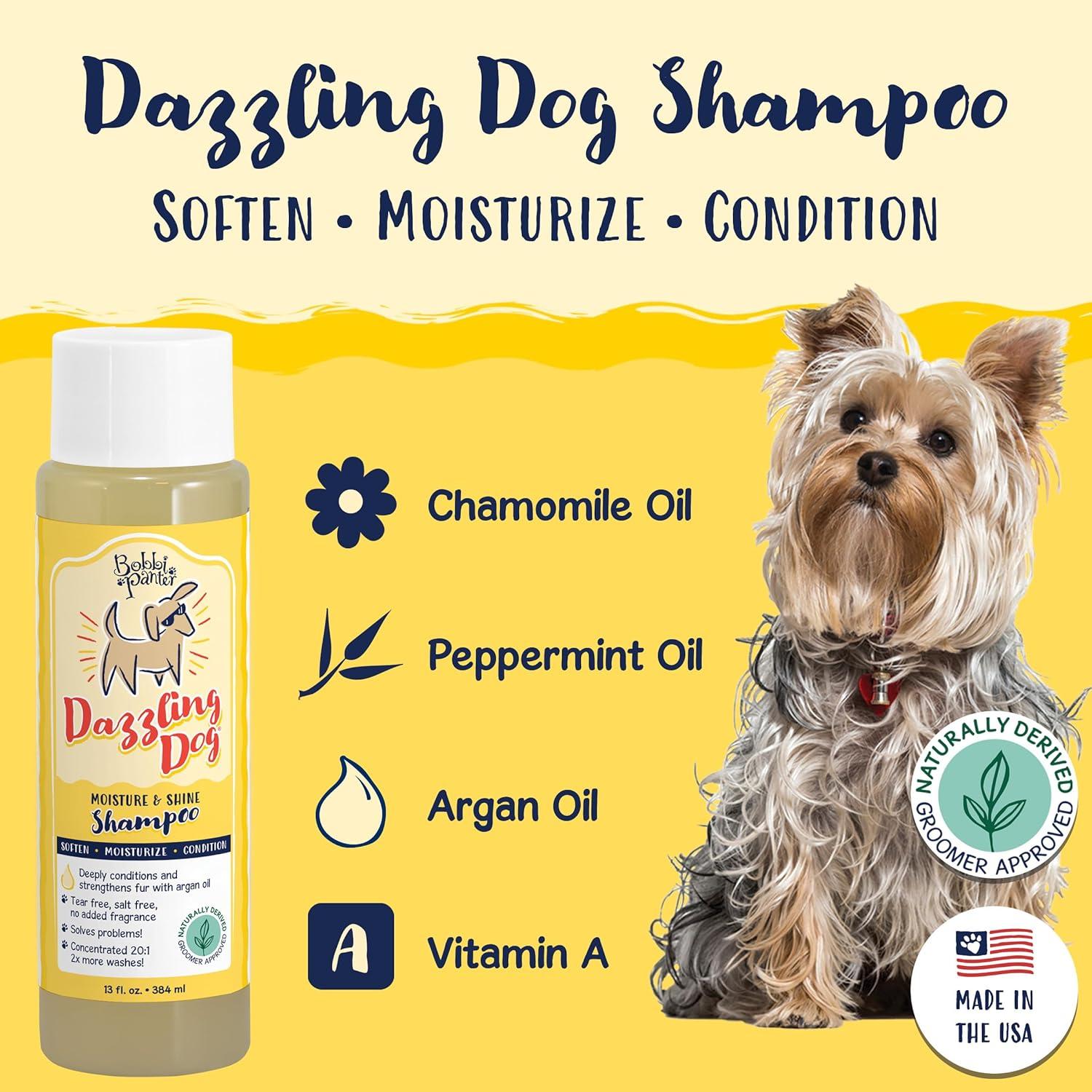 image:imageBobbi Panter Moisture amp Shine Dog Shampoo Argan Oil Chamomile amp Peppermint Deep Nourishing Natural Formula for Soft Shiny Coat TearFree 201 Concentrate 1 Gallon Case of 4Chamomile
