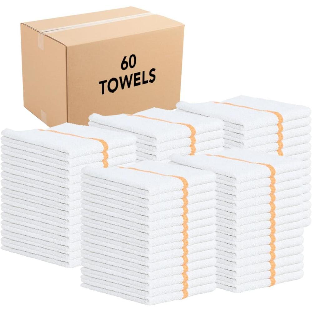 image:imageArkwright Bar Mop Towels Pack of 12 100 Cotton Kitchen Dishcloths Absorbent Quick Dry Cleaning Cloths for Restaurant Bar and Home Kitchen 16 x 19 in WhiteBlueGold Stripe