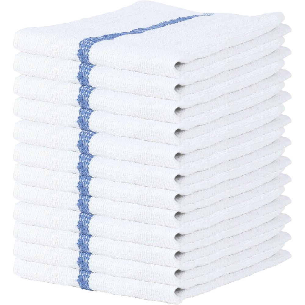 image:imageArkwright Bar Mop Towels Pack of 12 100 Cotton Kitchen Dishcloths Absorbent Quick Dry Cleaning Cloths for Restaurant Bar and Home Kitchen 16 x 19 in WhiteBlueWhiteBlue