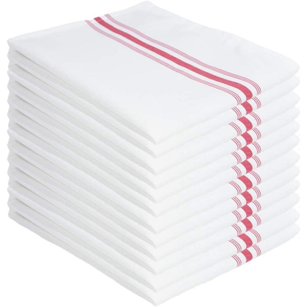 image:imageArkwright Bistro Dinner Cloth Napkins  Case of 120 Absorbent Soft and Washable Professional Restaurant Quality Bulk Table Linen with French Stripes 18 x 22 in GreyRed