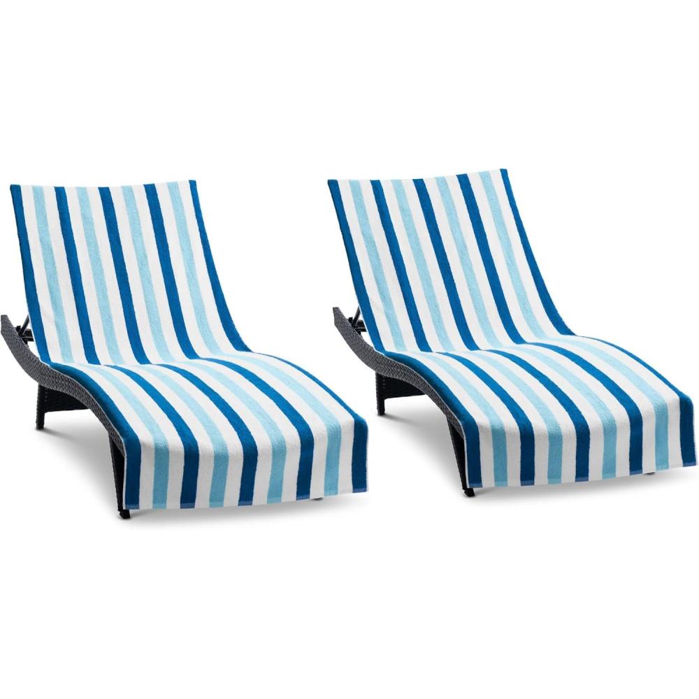 image:imageArkwright Cabo Chaise Lounge Cover Towel with Pocket Pack of 2 Striped 100 Cotton Cabana Cover for Beach Pool Outdoor Chairs 30 x 85 in Tropical BreezeSkydive BlueTropical BreezeSkydive Blue