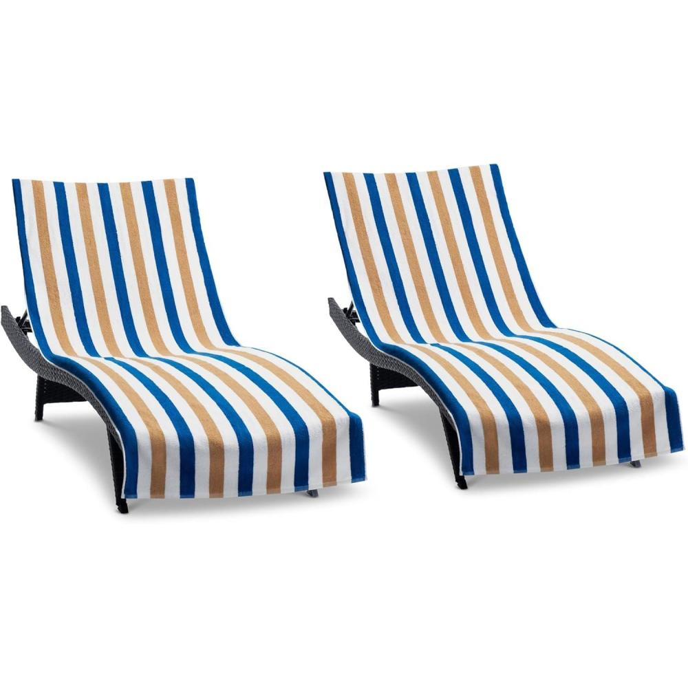 image:imageArkwright Cabo Chaise Lounge Cover Towel with Pocket Pack of 2 Striped 100 Cotton Cabana Cover for Beach Pool Outdoor Chairs 30 x 85 in Tropical BreezeSkydive BlueRoyal BlueCaf Ole