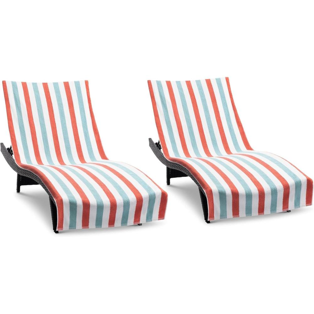 image:imageArkwright Cabo Chaise Lounge Cover Towel with Pocket Pack of 2 Striped 100 Cotton Cabana Cover for Beach Pool Outdoor Chairs 30 x 85 in Tropical BreezeSkydive BlueCrabapplePool Blue
