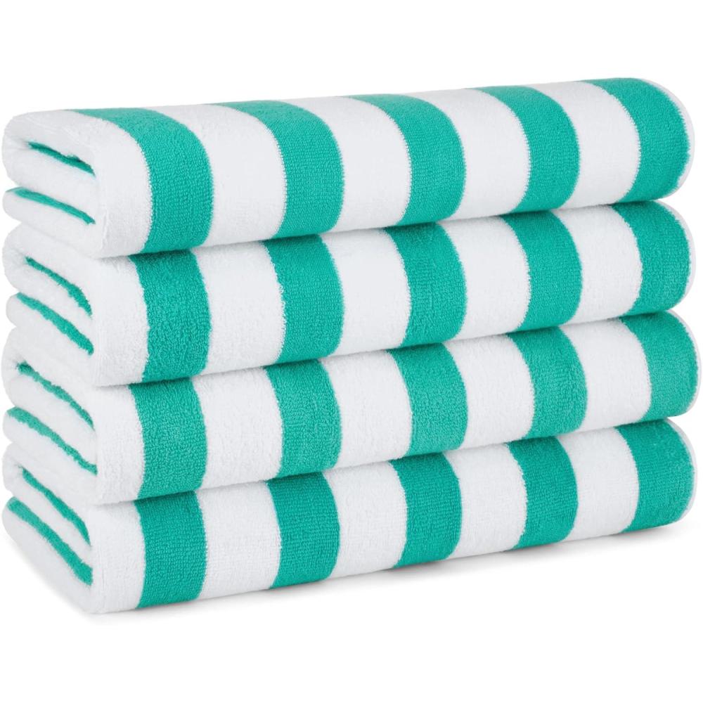 image:imageArkwright Cali Cabana Stripe Beach Towel  Pack of 4 Soft Quick Dry 100 Cotton Terry Towels Set for Pool Swim and Hot Tub 30 x 60 in BlueGreen