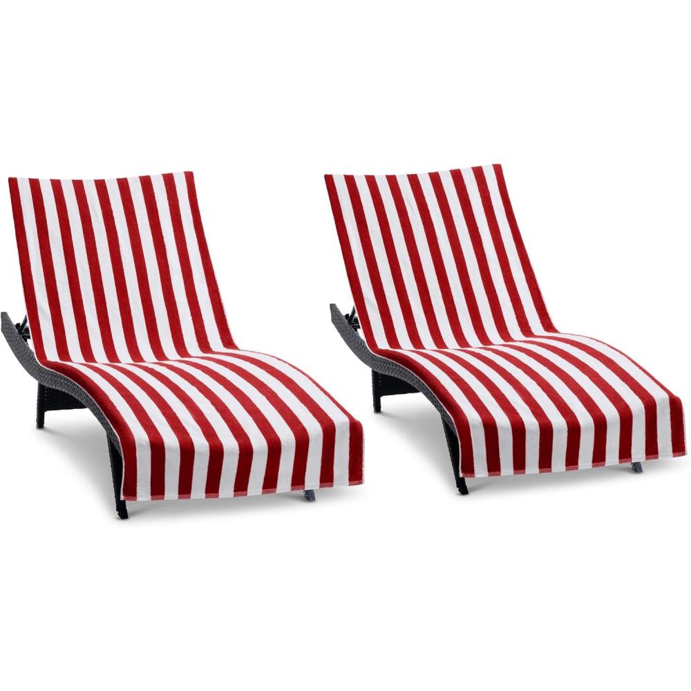 image:imageArkwright California Chaise Lounge Cover Towel with Pocket Pack of 2 Striped 100 Cotton Cabana Cover for Beach Pool Outdoor Chairs 30 x 85 in GreyRed