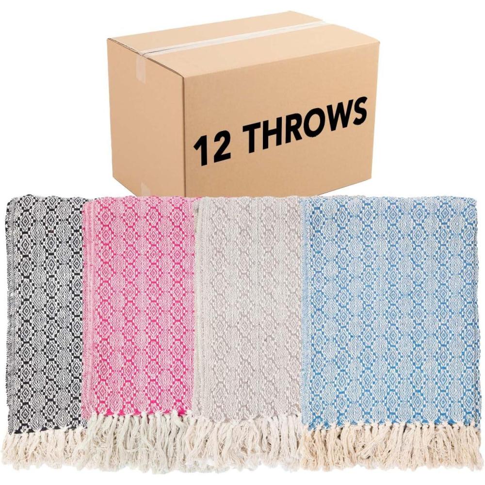 image:imageArkwright Common Ground Bulk Blankets Pack of 12 Reversible 100 Cotton All Season Lightweight Couch Bed Throws for Wedding Guests Travel and Outdoor Events 50 x 70 in WhiteAztec