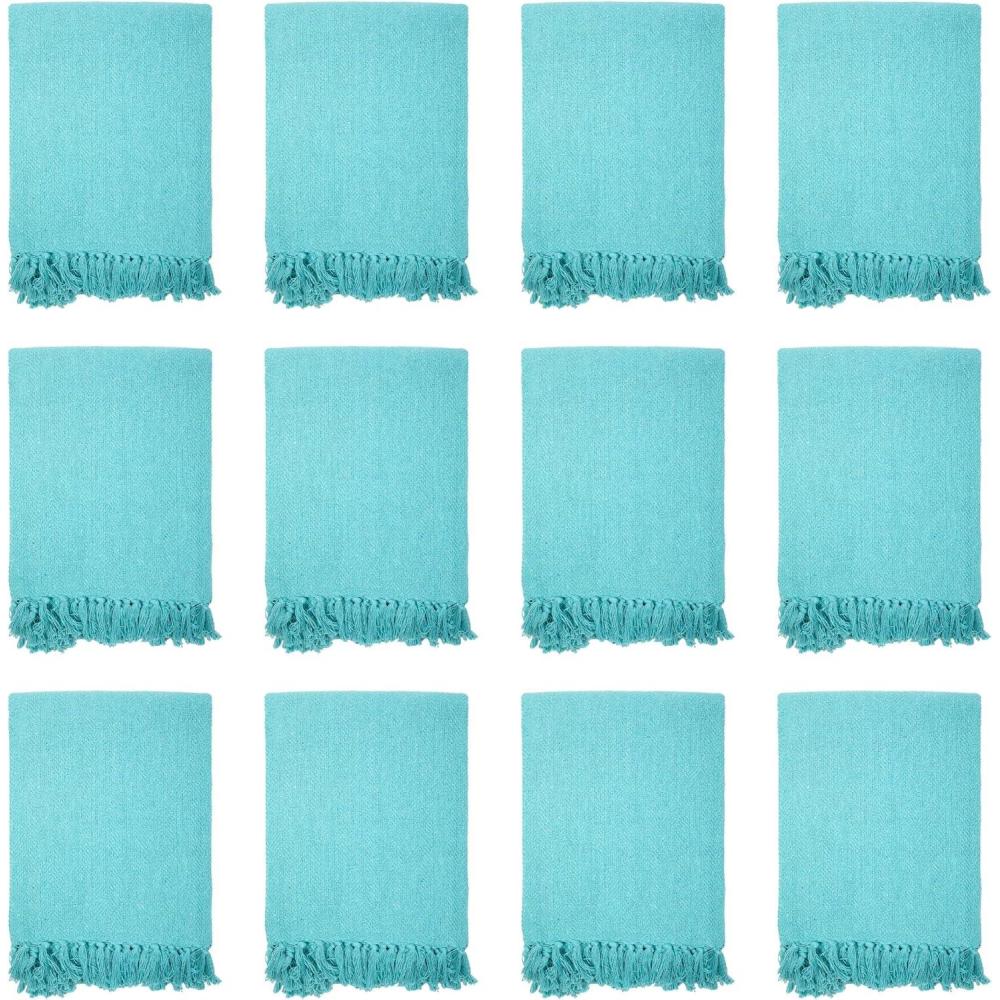 image:imageArkwright Common Ground Bulk Blankets Pack of 12 Reversible 100 Cotton All Season Lightweight Couch Bed Throws for Wedding Guests Travel and Outdoor Events 50 x 70 in WhiteSolid Aqua