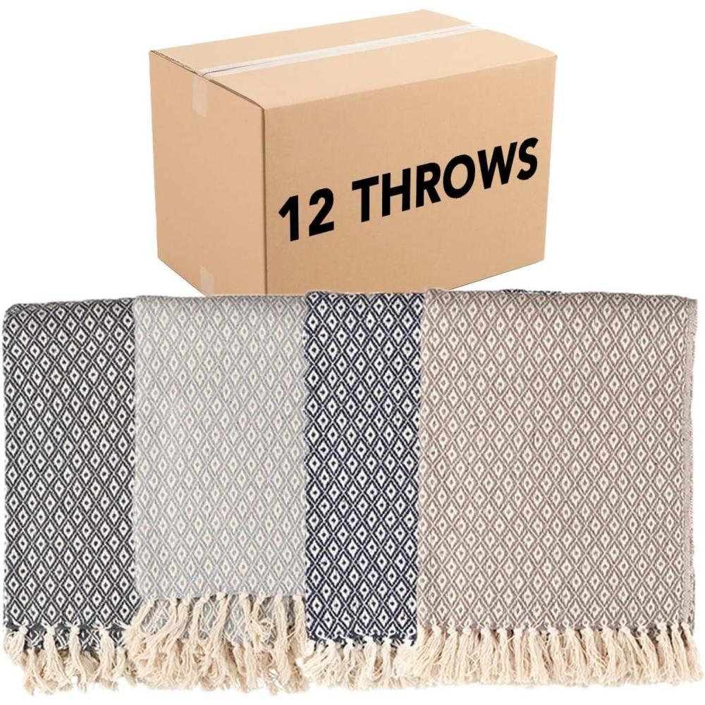 image:imageArkwright Common Ground Bulk Blankets Pack of 12 Reversible 100 Cotton All Season Lightweight Couch Bed Throws for Wedding Guests Travel and Outdoor Events 50 x 70 in WhiteDiamond