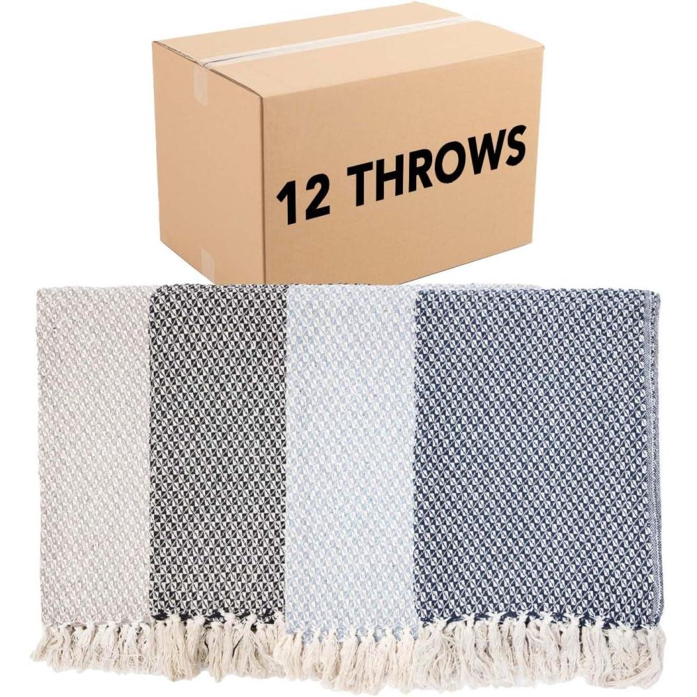 image:imageArkwright Common Ground Bulk Blankets Pack of 12 Reversible 100 Cotton All Season Lightweight Couch Bed Throws for Wedding Guests Travel and Outdoor Events 50 x 70 in WhiteCheckered