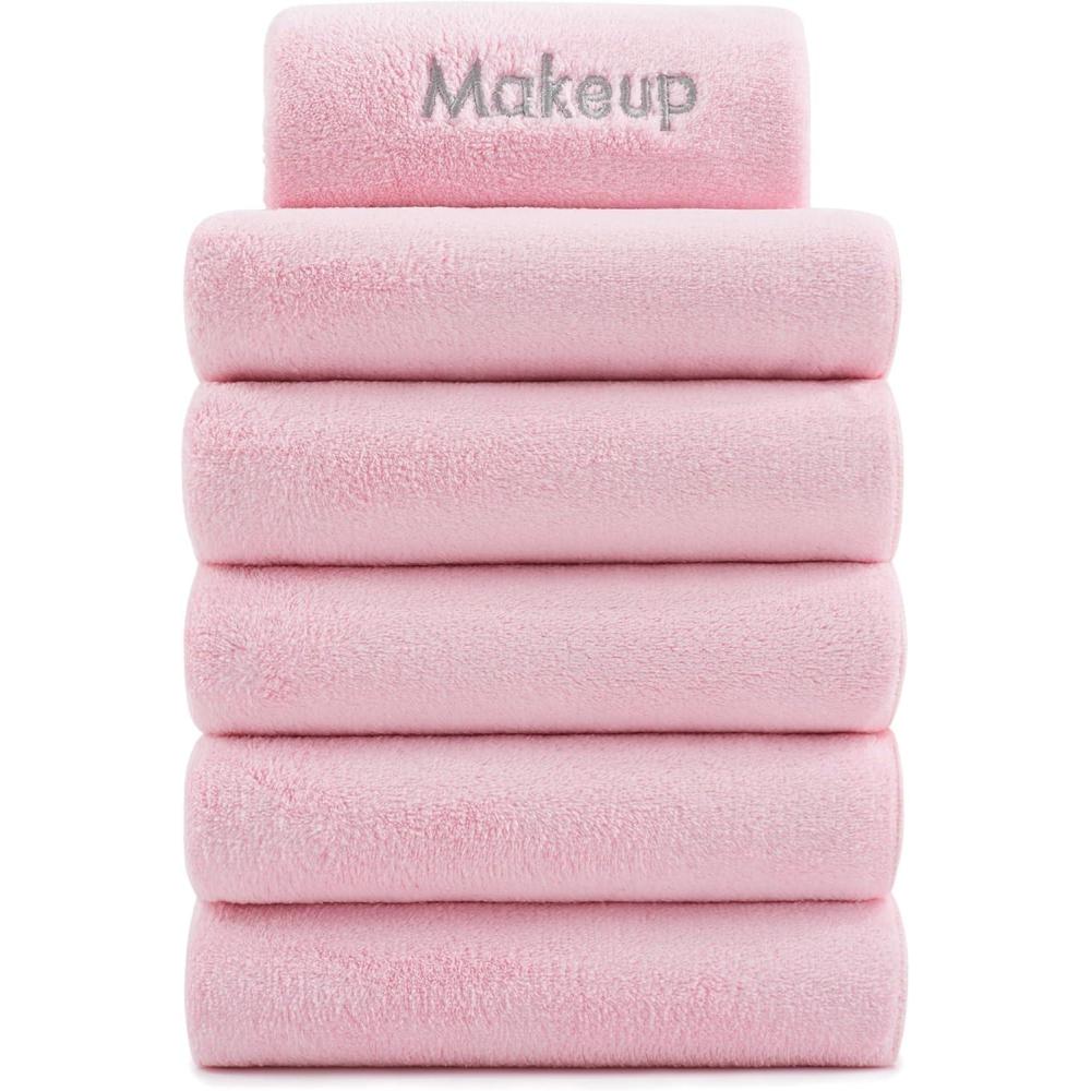 image:imageArkwright Makeup Remover Cloths Bulk Microfiber Coral Fleece Face Towels Ultra Soft Reusable Washcloths Gentle Facial Cleansing for Waterproof Makeup 13 x 13 Black Case of 108Pink