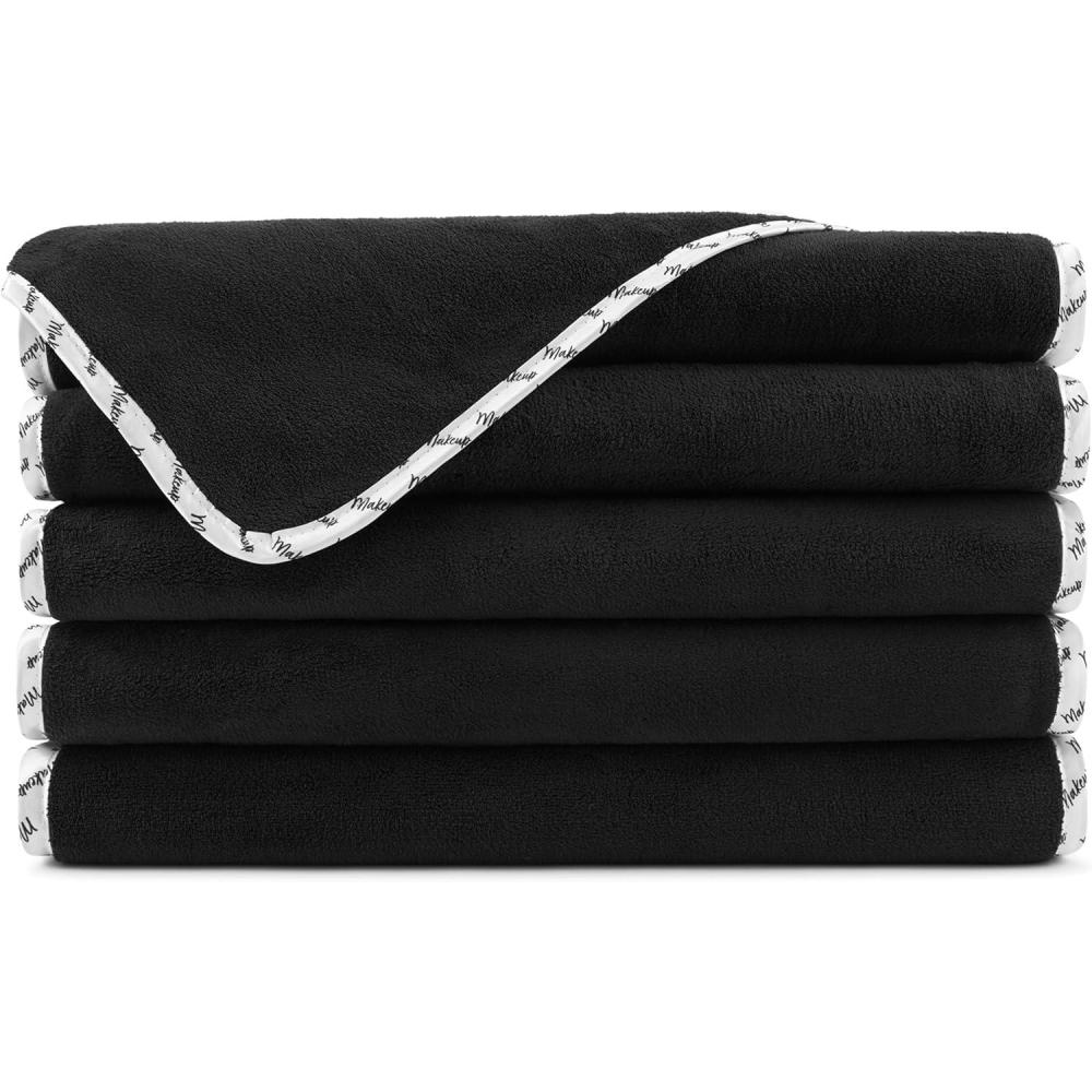 image:imageArkwright Makeup Remover Cloths Bulk Microfiber Coral Fleece Face Towels Ultra Soft Reusable Washcloths Gentle Facial Cleansing for Waterproof Makeup 13 x 13 Black Case of 108BlackWhite