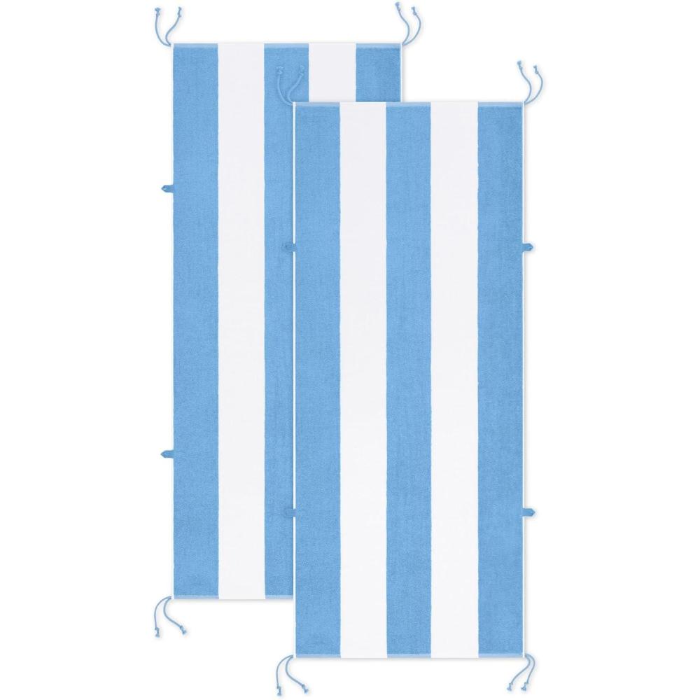 image:imageArkwright TieandDry Beach Towel 2Pack ClipFree Pool Chair Cover with Rope Ties Holder for Outdoor Patio Chaise Lounge 420GSM Cabana Stripe Oversized 30 x 70 in Dazzling BlueDutch Canal Blue