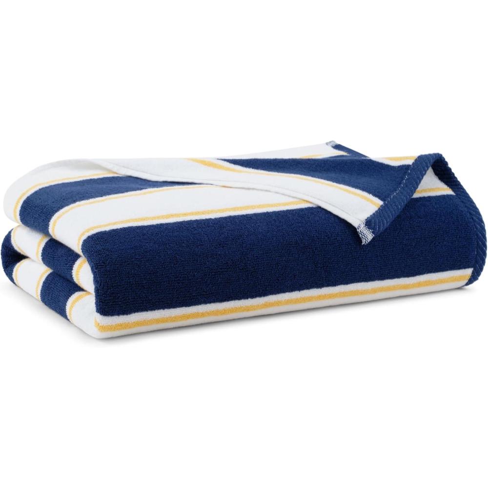 image:imageAston amp Arden Striped Beach Towel  Oversized 35 x 70 Soft Plush Thick Cotton 600 GMS Heavy amp Luxury for Pool Chairs Resort and Hot Tub GrayNavyNavyYellow
