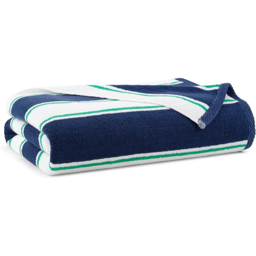 image:imageAston amp Arden Striped Beach Towel  Oversized 35 x 70 Soft Plush Thick Cotton 600 GMS Heavy amp Luxury for Pool Chairs Resort and Hot Tub GrayNavyNavyGreen