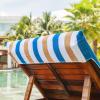 Arkwright Cabo Chaise Lounge Cover Towel with Pocket – Pack of 2 – Striped 100% Cotton Cabana Cover for Beach Pool Outdoor Chairs, 30 x 85 in, Tropical Breeze/Skydive Blue(Royal Blue/Café Ole)