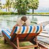 Arkwright Cabo Chaise Lounge Cover Towel with Pocket – Pack of 2 – Striped 100% Cotton Cabana Cover for Beach Pool Outdoor Chairs, 30 x 85 in, Tropical Breeze/Skydive Blue(Royal Blue/Café Ole)