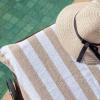 Arkwright California Cabana Stripe Beach Towel – Pack of 4, Large Soft Quick Dry 100% Cotton Terry Towels Set for Pool, Swim, and Hot Tub, Oversized 30 x 70 in, Grey(Beige)