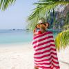 Arkwright California Cabana Stripe Beach Towel – Pack of 4, Large Soft Quick Dry 100% Cotton Terry Towels Set for Pool, Swim, and Hot Tub, Oversized 30 x 70 in, Grey(Pink)
