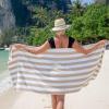 Arkwright California Cabana Stripe Beach Towel – Pack of 4, Large Soft Quick Dry 100% Cotton Terry Towels Set for Pool, Swim, and Hot Tub, Oversized 30 x 70 in, Grey(Beige)