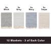 Arkwright Common Ground Bulk Blankets – Pack of 12 – Reversible 100% Cotton All Season Lightweight Couch Bed Throws for Wedding Guests, Travel, and Outdoor Events, 50 x 70 in, White(Block)