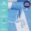 Arkwright Tie-and-Dry Beach Towel, 2-Pack, Clip-Free Pool Chair Cover with Rope Ties Holder for Outdoor Patio Chaise Lounge, 420GSM Cabana Stripe, Oversized 30 x 70 in, Dazzling Blue(Dutch Canal Blue)
