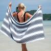 Aston & Arden Striped Beach Towel – Oversized 35 x 70 Soft Plush Thick Cotton, 600 GMS Heavy & Luxury for Pool Chairs, Resort, and Hot Tub, Gray/Navy(Grey/Navy)