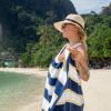 Aston & Arden Striped Beach Towel – Oversized 35 x 70 Soft Plush Thick Cotton, 600 GMS Heavy & Luxury for Pool Chairs, Resort, and Hot Tub, Gray/Navy(Navy/Yellow)