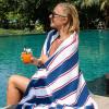 Aston & Arden Striped Beach Towel – Oversized 35 x 70 Soft Plush Thick Cotton, 600 GMS Heavy & Luxury for Pool Chairs, Resort, and Hot Tub, Gray/Navy(Navy/Red)