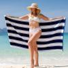 Aston & Arden Striped Beach Towel – Oversized 35 x 70 Soft Plush Thick Cotton, 600 GMS Heavy & Luxury for Pool Chairs, Resort, and Hot Tub, Gray/Navy(Navy/Grey)