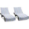 Arkwright Cabo Chaise Lounge Cover Towel with Pocket – Pack of 2 – Striped 100% Cotton Cabana Cover for Beach Pool Outdoor Chairs, 30 x 85 in, Tropical Breeze/Skydive Blue(Cornflower Blue/Grey)