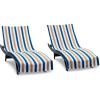 Arkwright Cabo Chaise Lounge Cover Towel with Pocket – Pack of 2 – Striped 100% Cotton Cabana Cover for Beach Pool Outdoor Chairs, 30 x 85 in, Tropical Breeze/Skydive Blue(Royal Blue/Café Ole)