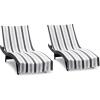 Arkwright Cabo Chaise Lounge Cover Towel with Pocket – Pack of 2 – Striped 100% Cotton Cabana Cover for Beach Pool Outdoor Chairs, 30 x 85 in, Tropical Breeze/Skydive Blue(Charcoal/Silver)