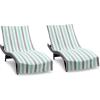 Arkwright Cabo Chaise Lounge Cover Towel with Pocket – Pack of 2 – Striped 100% Cotton Cabana Cover for Beach Pool Outdoor Chairs, 30 x 85 in, Tropical Breeze/Skydive Blue(Grey/Mint)