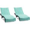 Arkwright California Chaise Lounge Cover Towel with Pocket – Pack of 2 – Striped 100% Cotton Cabana Cover for Beach Pool Outdoor Chairs, 30 x 85 in, Grey(Green)