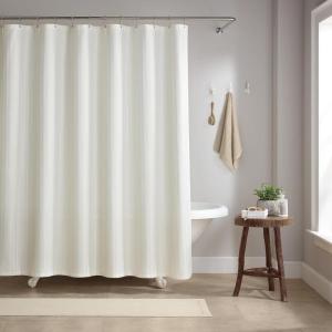 Arkwright Bathroom Shower Curtain Set – Stainless 12 Metal Hooks, Modern Damask Woven Washable Fabric with Weighted Hem & Rust-Proof Grommets, 210 GSM Heavy Duty, 72 x 72 in, Almond Milk(Bright White (Damask))